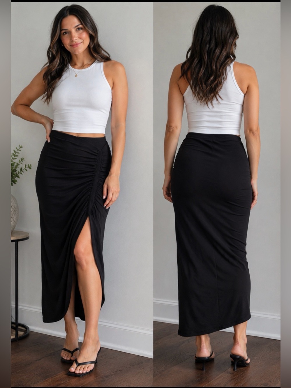 Veronica Beard Herst Black Ruched Draped Asymmetrical Midi Skirt Size M